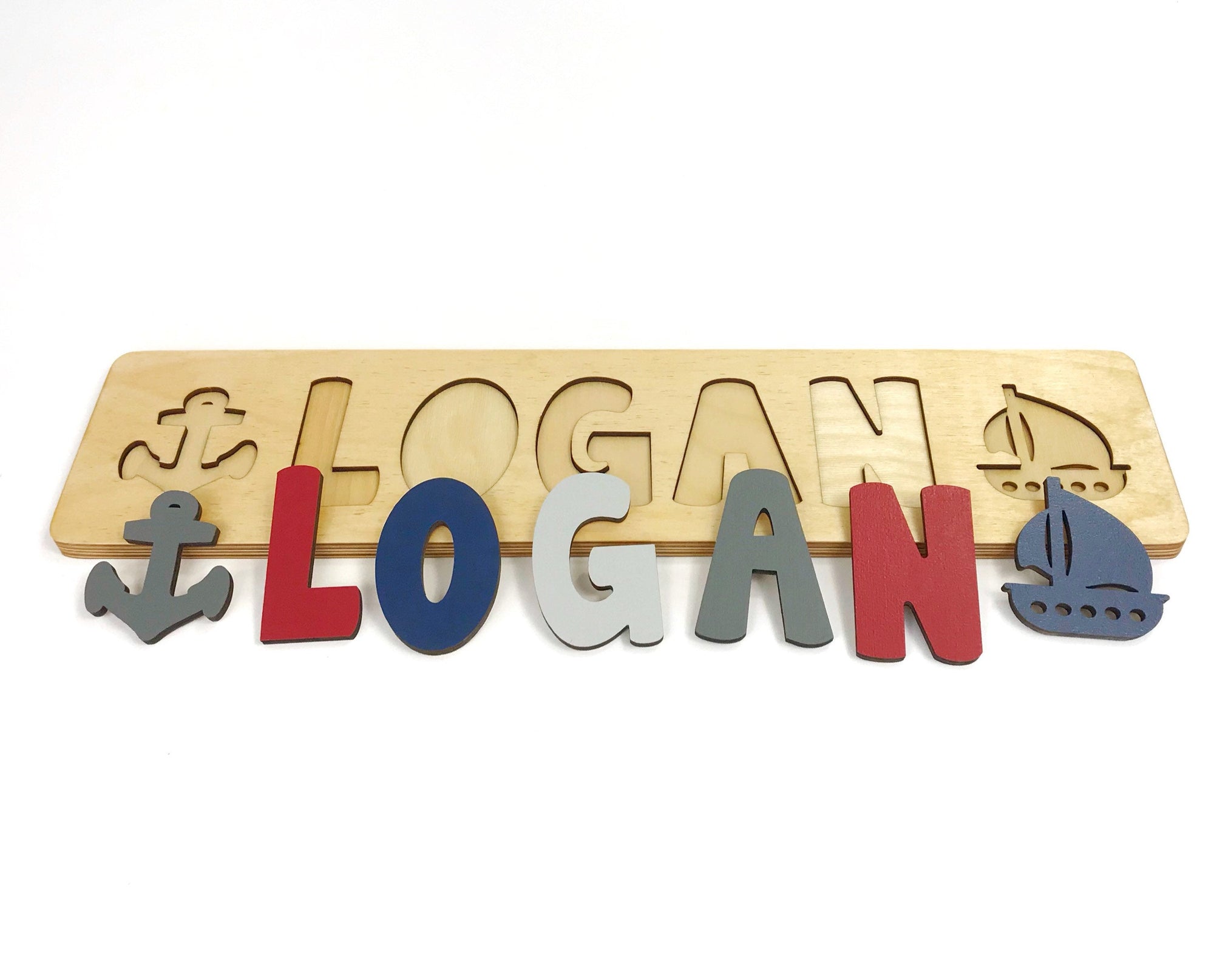Nautical Name Puzzle with Boat and Anchor, Gift for Kids, Toddler Name Puzzle