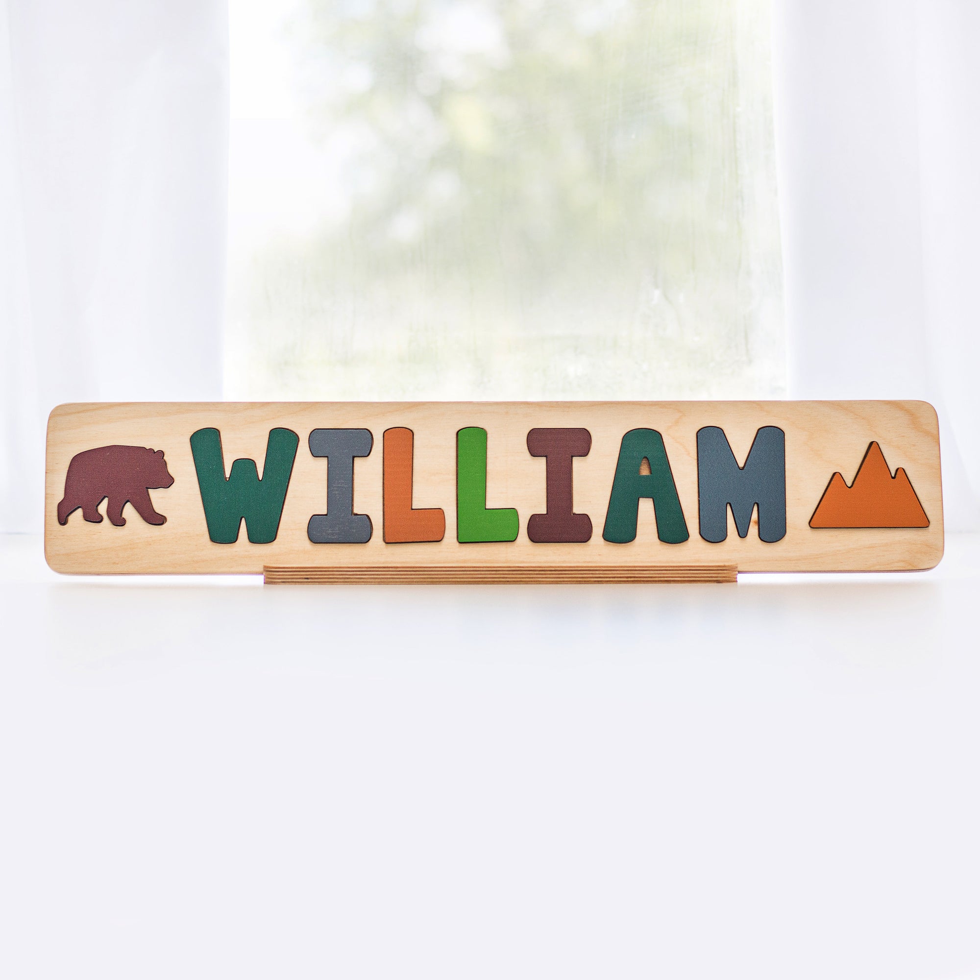 Woodland Name Puzzle with Bear and Mountain, Gift for Boy