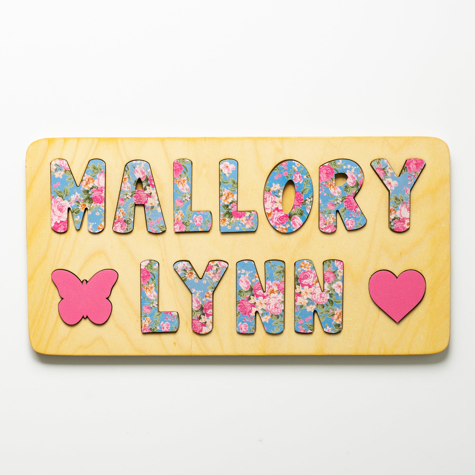 Floral Wooden Name Puzzle, Personalized Gift For Girl, Heart and Butterfly