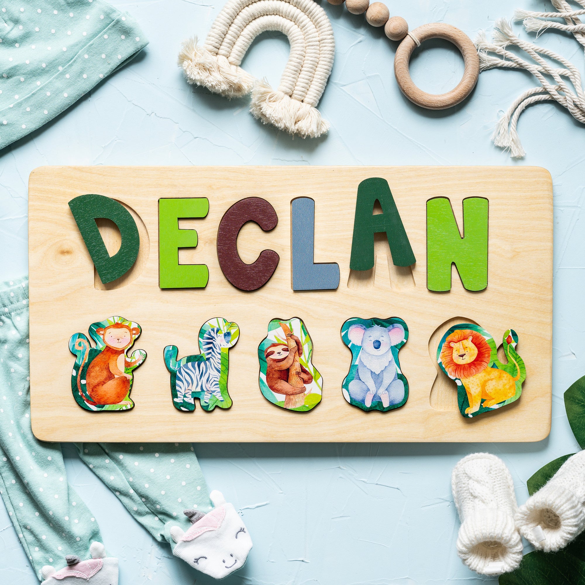 Safari Name Puzzle, Wooden Toys, Personalized Gift For Kids